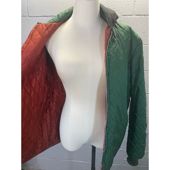 Vintage 70s Quilted Jacket Liner Forest Green Medium Bomber Jacket Work Wear - Picture 7 of 10